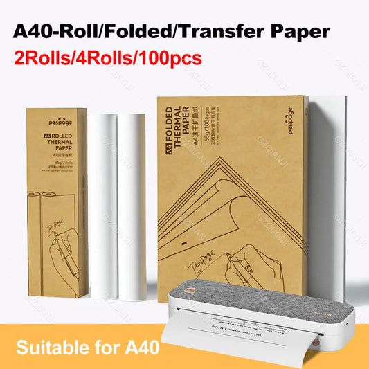 PeriPage A4 Thermal PDF Paper for A40 Printer Quick Dry Keep Long Time 10 Years Storage Continuous Papers Roll Folded Thermal